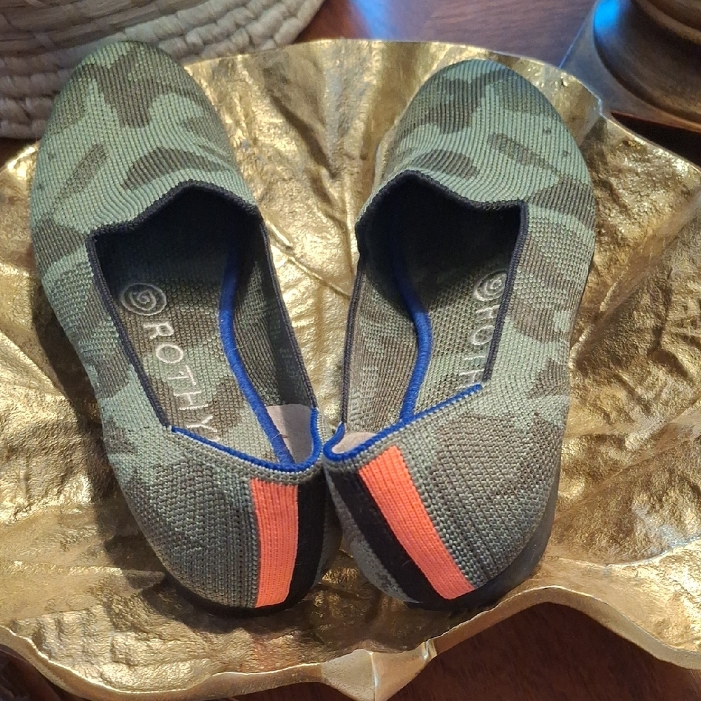 Rothy's Camouflage Flats with Blue Trim - Picture 3 of 5